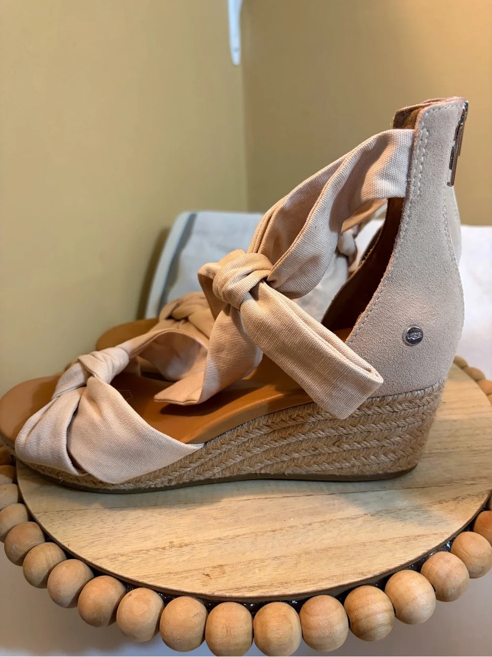UGG Beige Knotted Espadrille Wedge Sandals